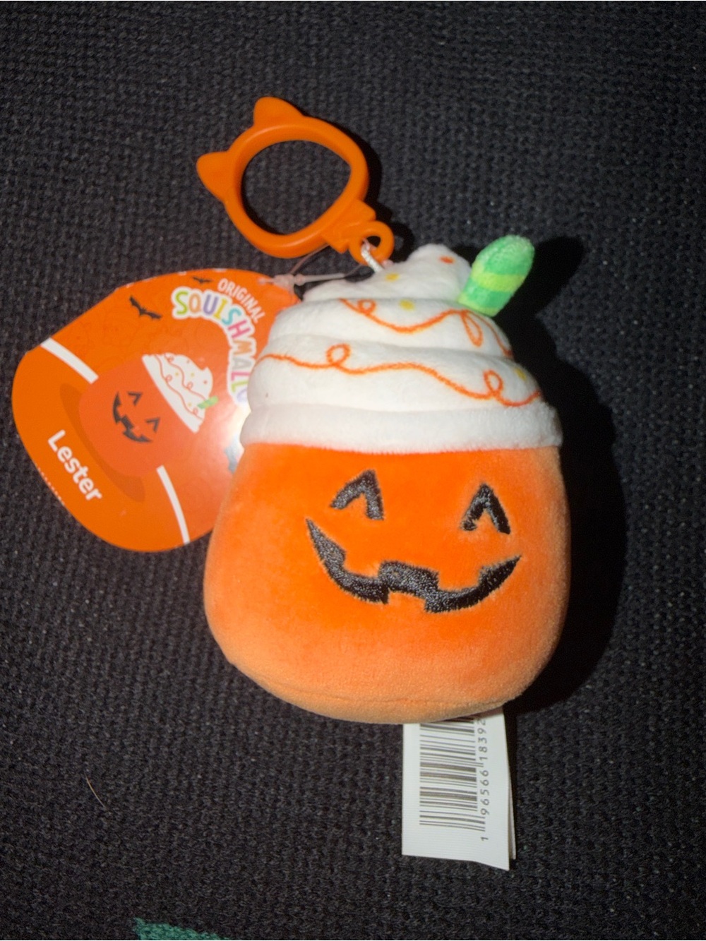 Squishmallows Lester Orange and White Jack-O'-Lantern Plush Keychain